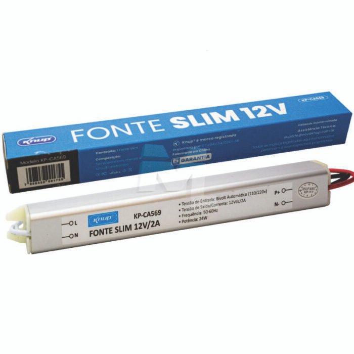 Fonte de Alimentação Slim 12V 2A Multiuso Bivolt KNUP - KP-CA569